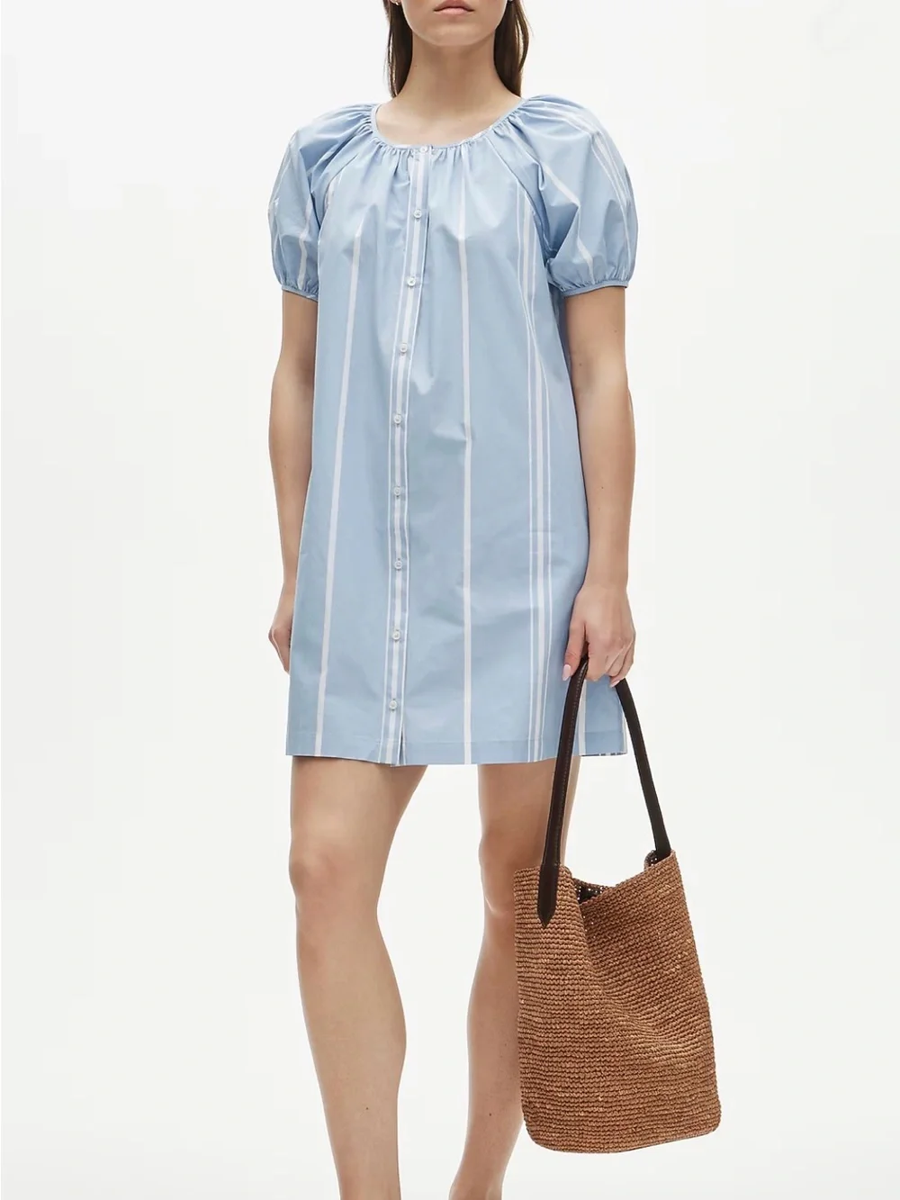 J. Crew Blue White striped puff sleeve Button  front DressSZ XXS NWT
